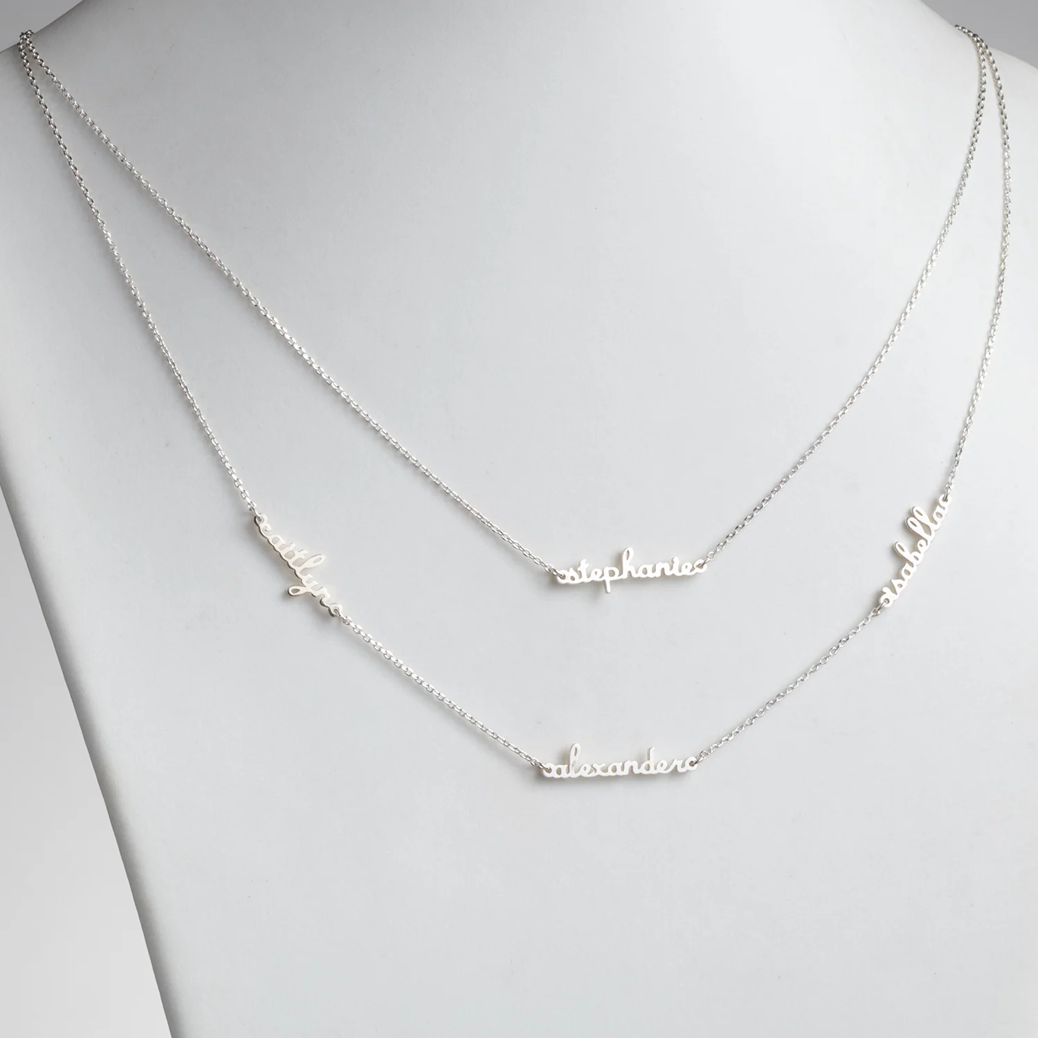 Sterling Silver Petite Script Family Name Layered Necklace- 4 Names - Image 2