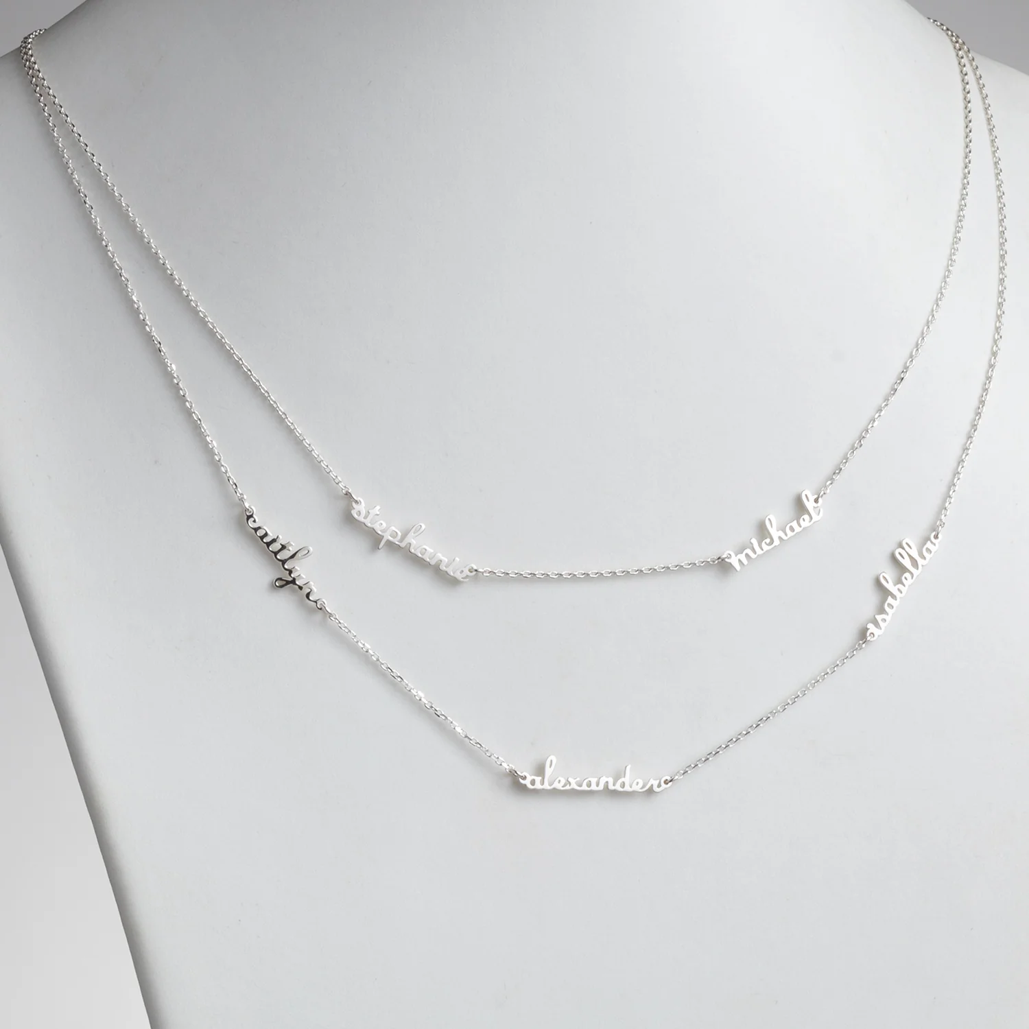 Sterling Silver Petite Script Family Name Layered Necklace- 5 Names - Image 2