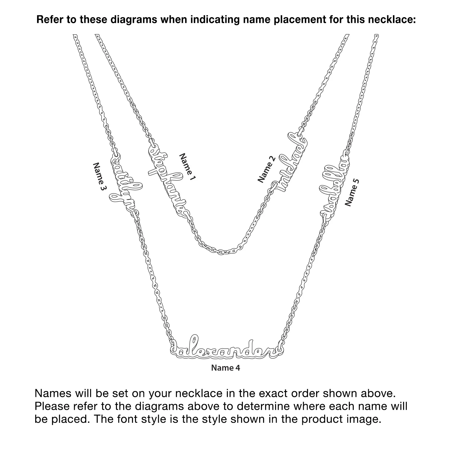 Sterling Silver Petite Script Family Name Layered Necklace- 5 Names - Image 3