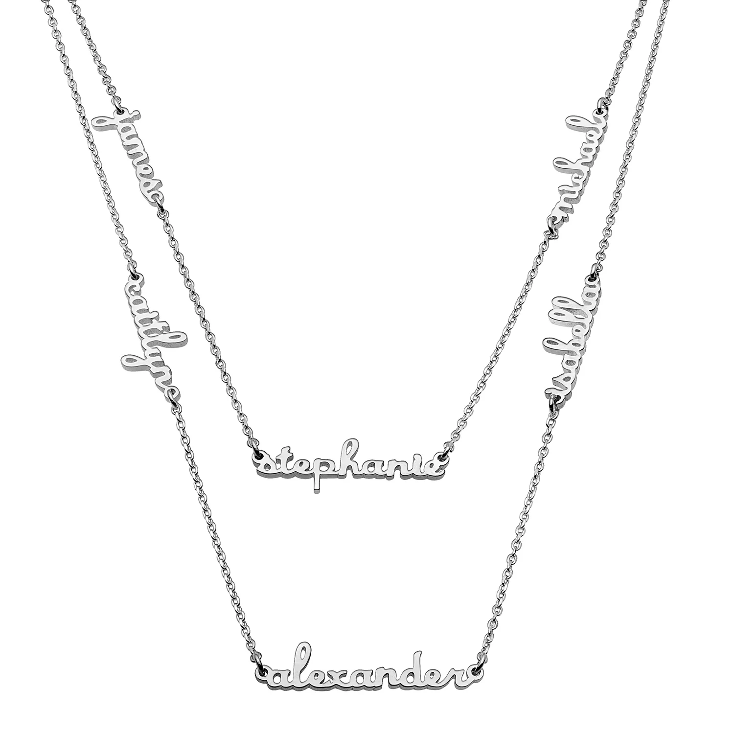 Sterling Silver Petite Script Family Name Layered Necklace- 6 Names
