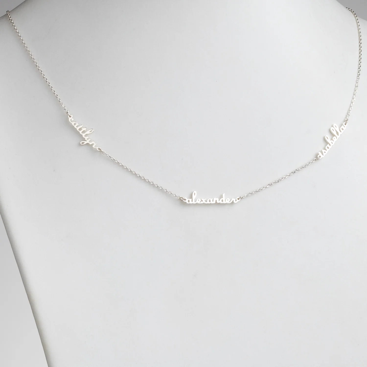 Sterling Silver Petite Script Family Name Necklace- 3 Names - Image 2