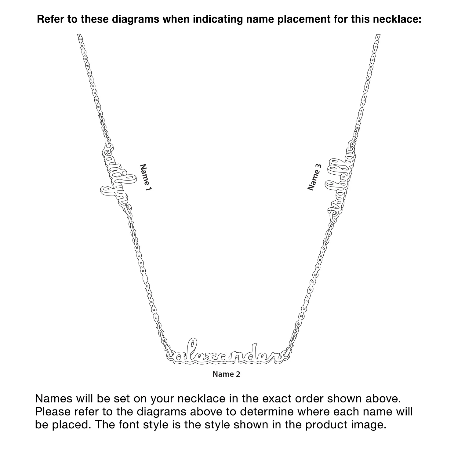 Sterling Silver Petite Script Family Name Necklace- 3 Names - Image 3