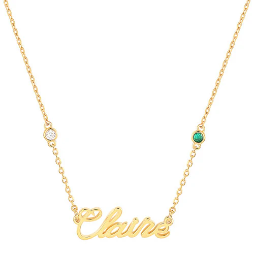 Sterling Silver Petite Script Name and Birthstone Necklace - Image 4