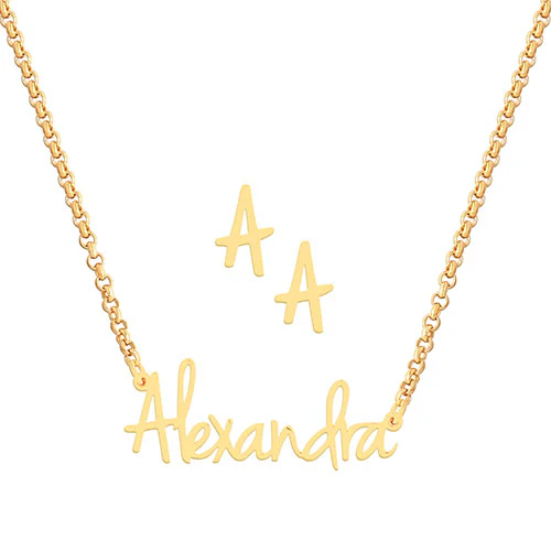 Sterling Silver Petite Script Name Necklace and Initial Earring Set - Image 5
