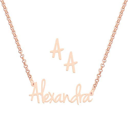 Sterling Silver Petite Script Name Necklace and Initial Earring Set - Image 7