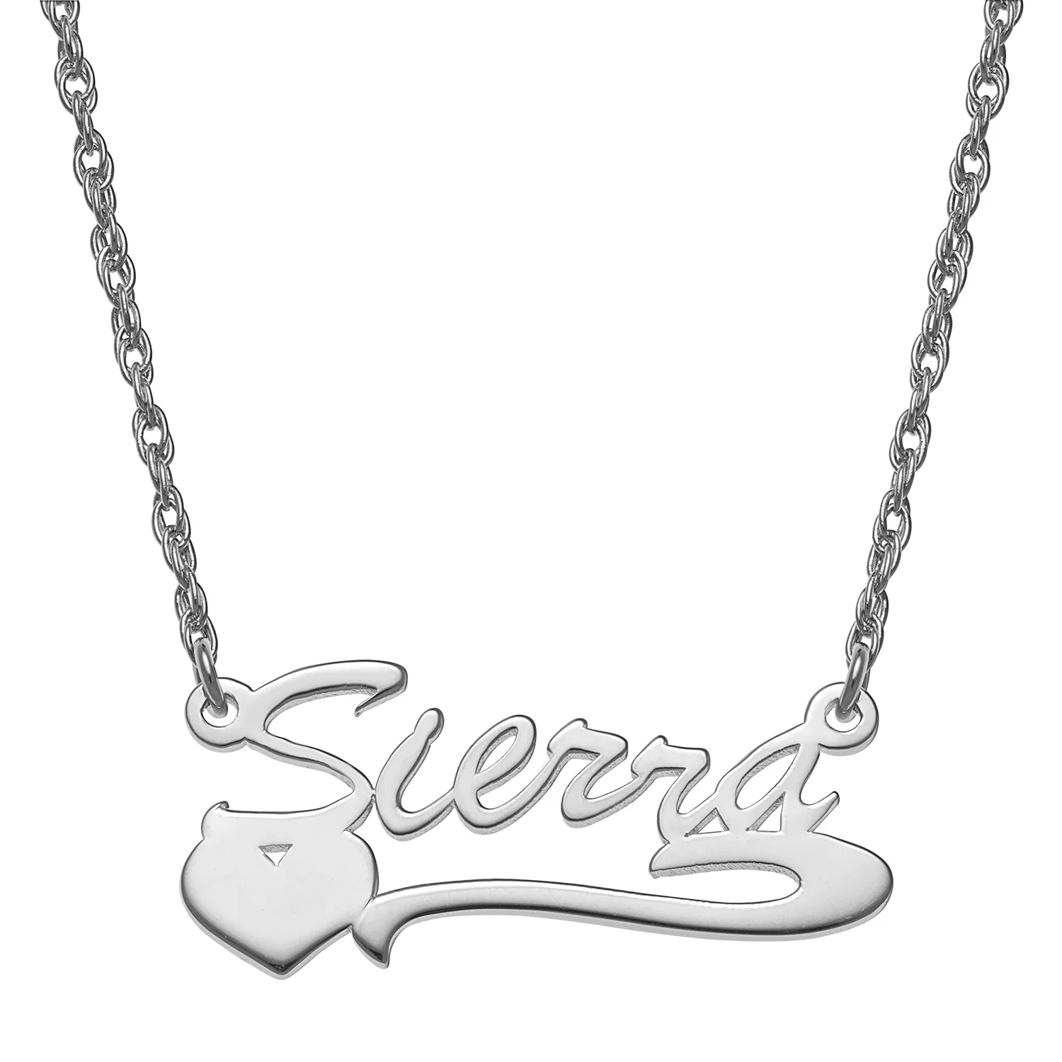 Sterling Silver Petite Script Name Necklace with Heart Tail