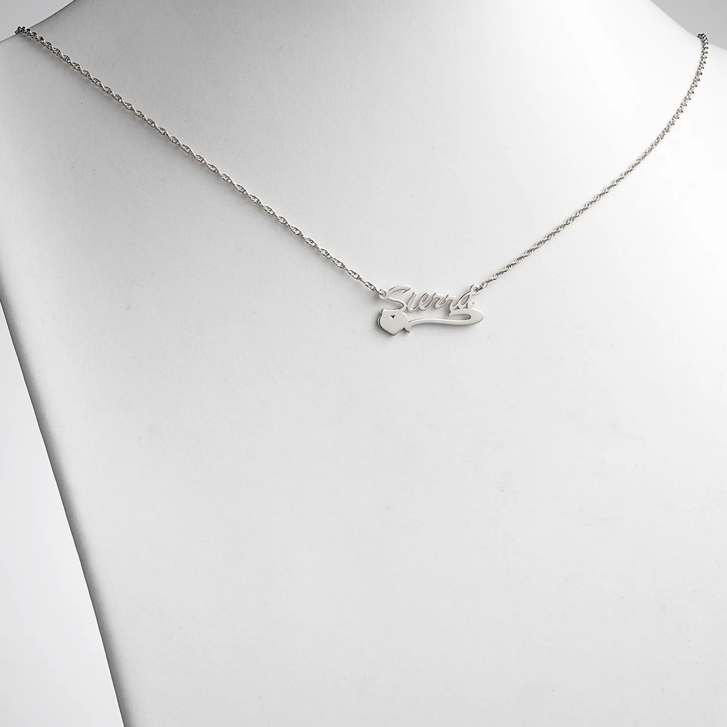 Sterling Silver Petite Script Name Necklace with Heart Tail - Image 2