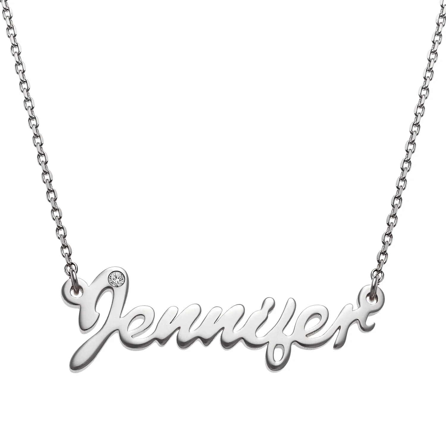 Sterling Silver Petite Script Name with CZ Necklace