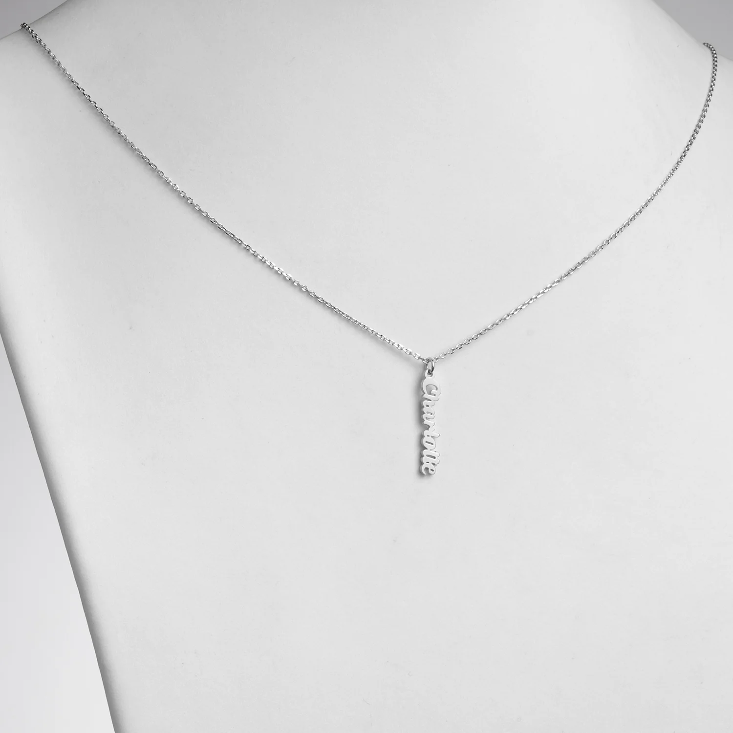 Sterling Silver Petite Script Vertical Name Necklace - Image 2