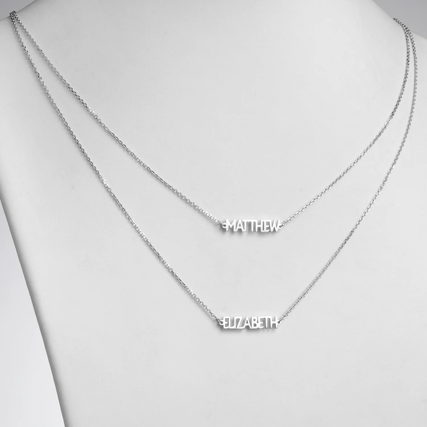 Sterling Silver Petite Uppercase 2 Name Station Necklace - Image 2