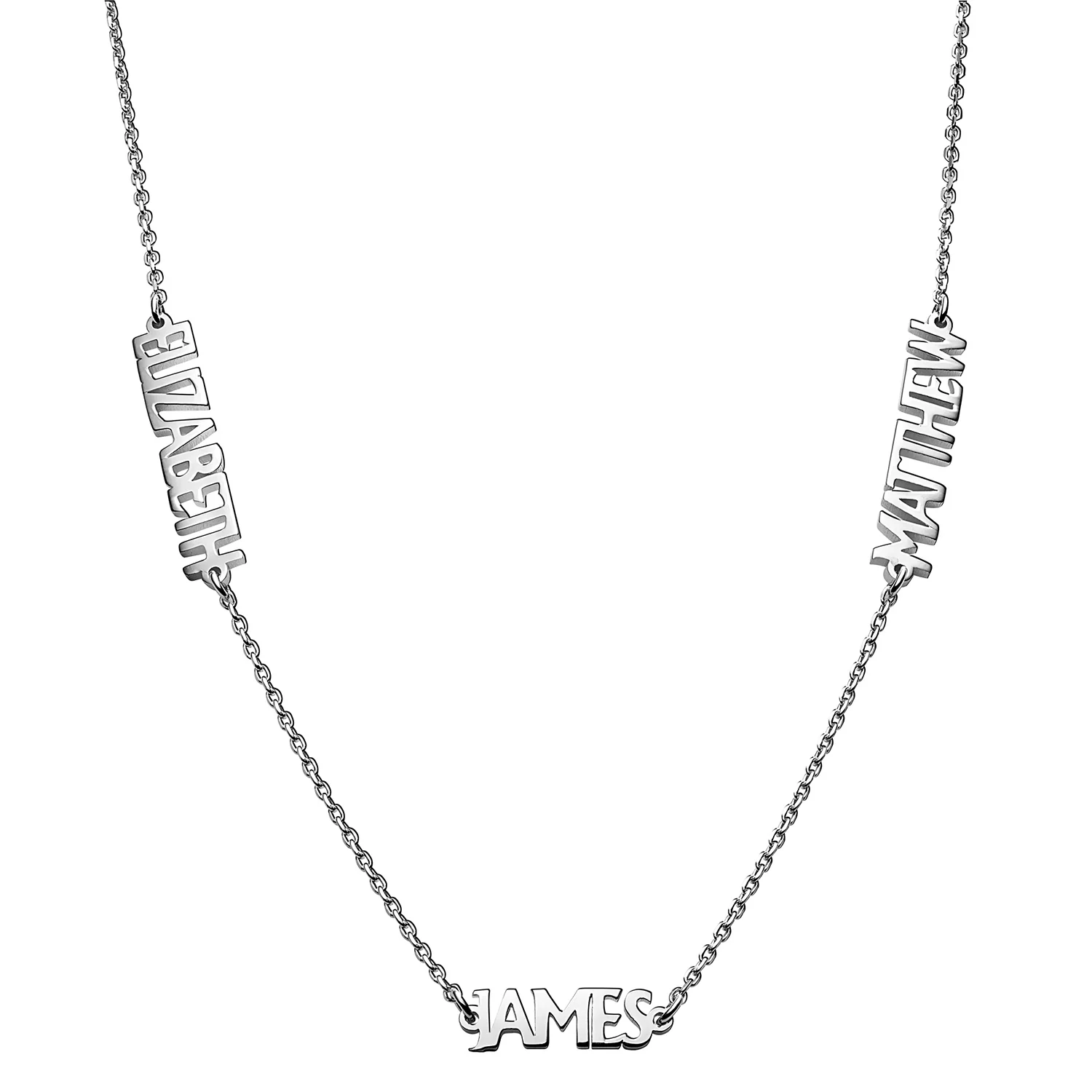 Sterling Silver Petite Uppercase 3 Name Station Necklace