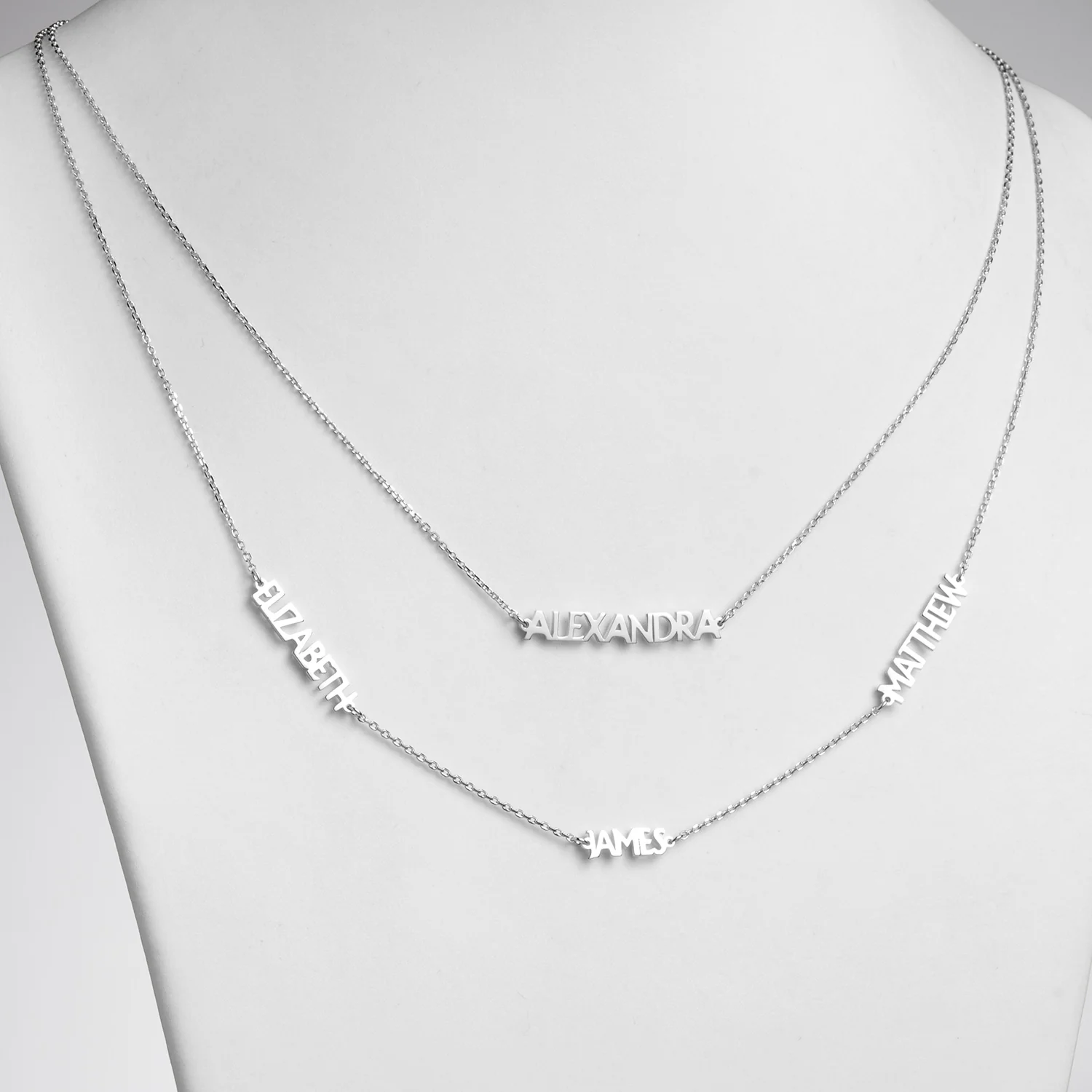 Sterling Silver Petite Uppercase 4 Name Station Necklace - Image 2