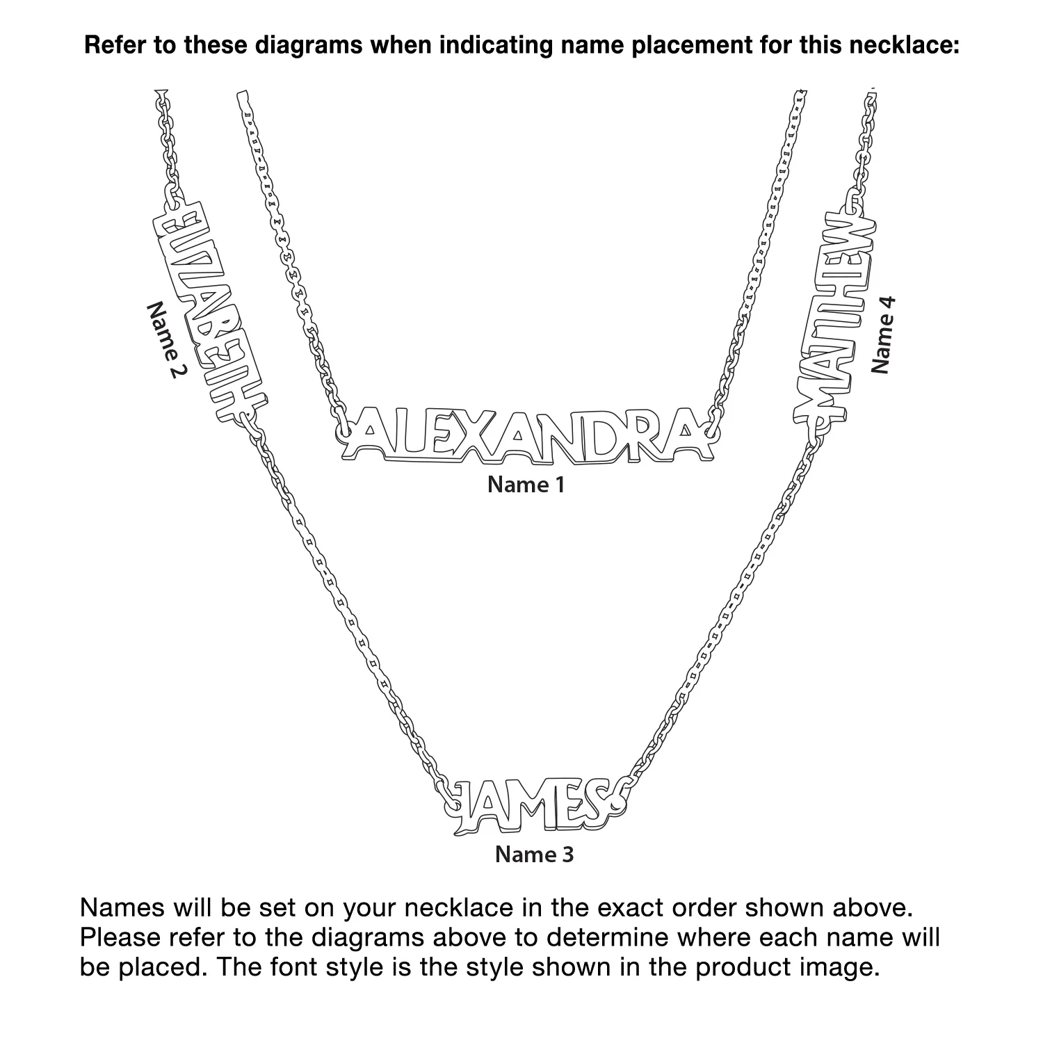 Sterling Silver Petite Uppercase 4 Name Station Necklace - Image 3