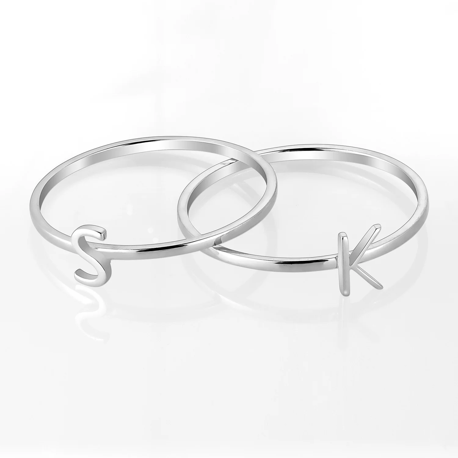 Sterling Silver Petite Uppercase Initials Ring - Set of 2 - Image 3