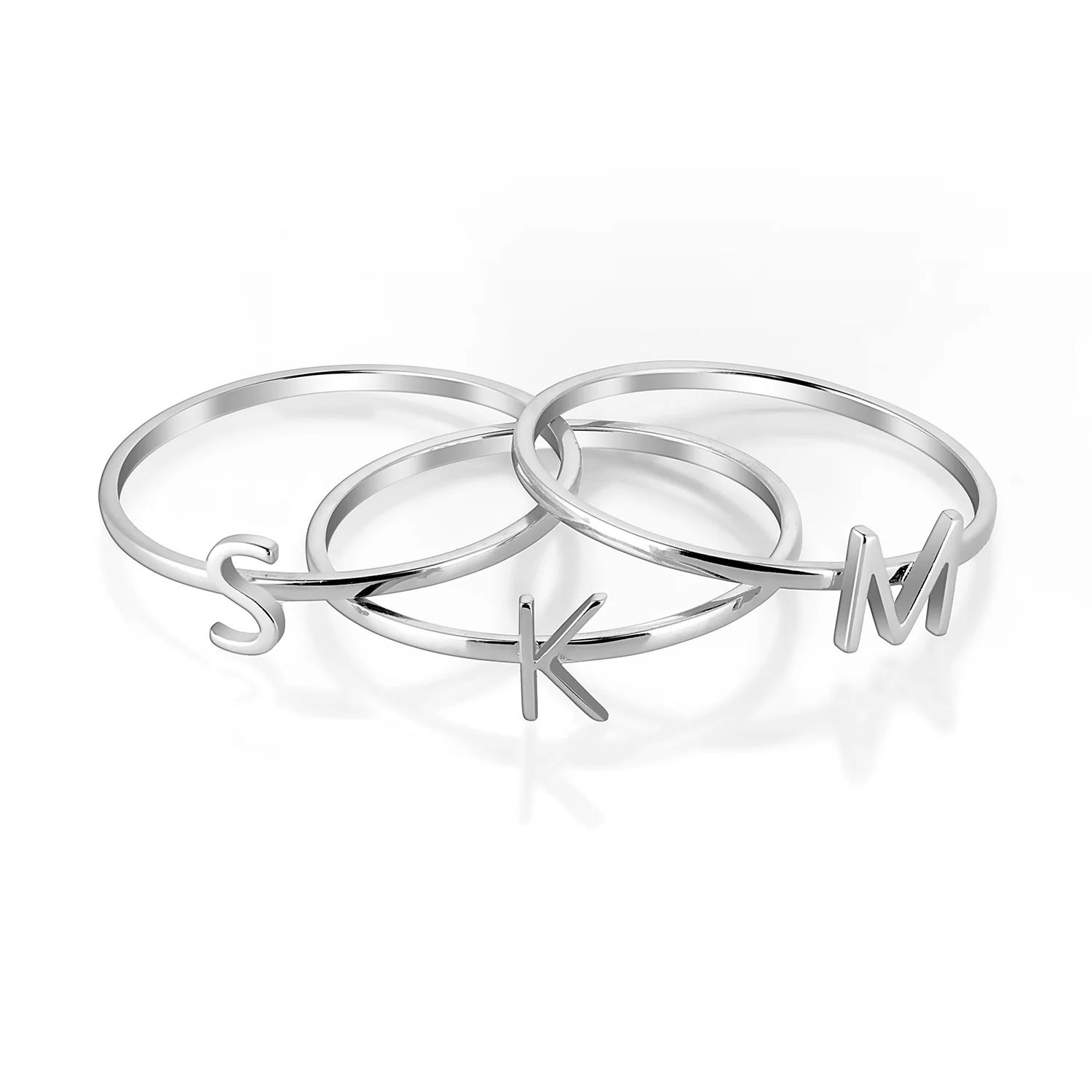 Sterling Silver Petite Uppercase Initials Ring - Set of 3 - Image 3