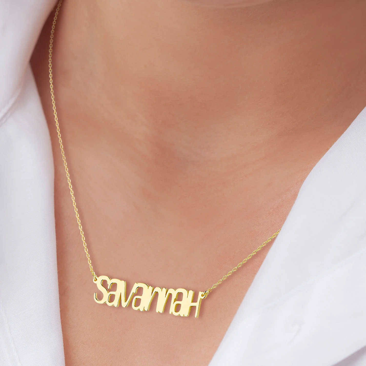 Sterling Silver Playful Font Name Plaque Necklace - Image 3