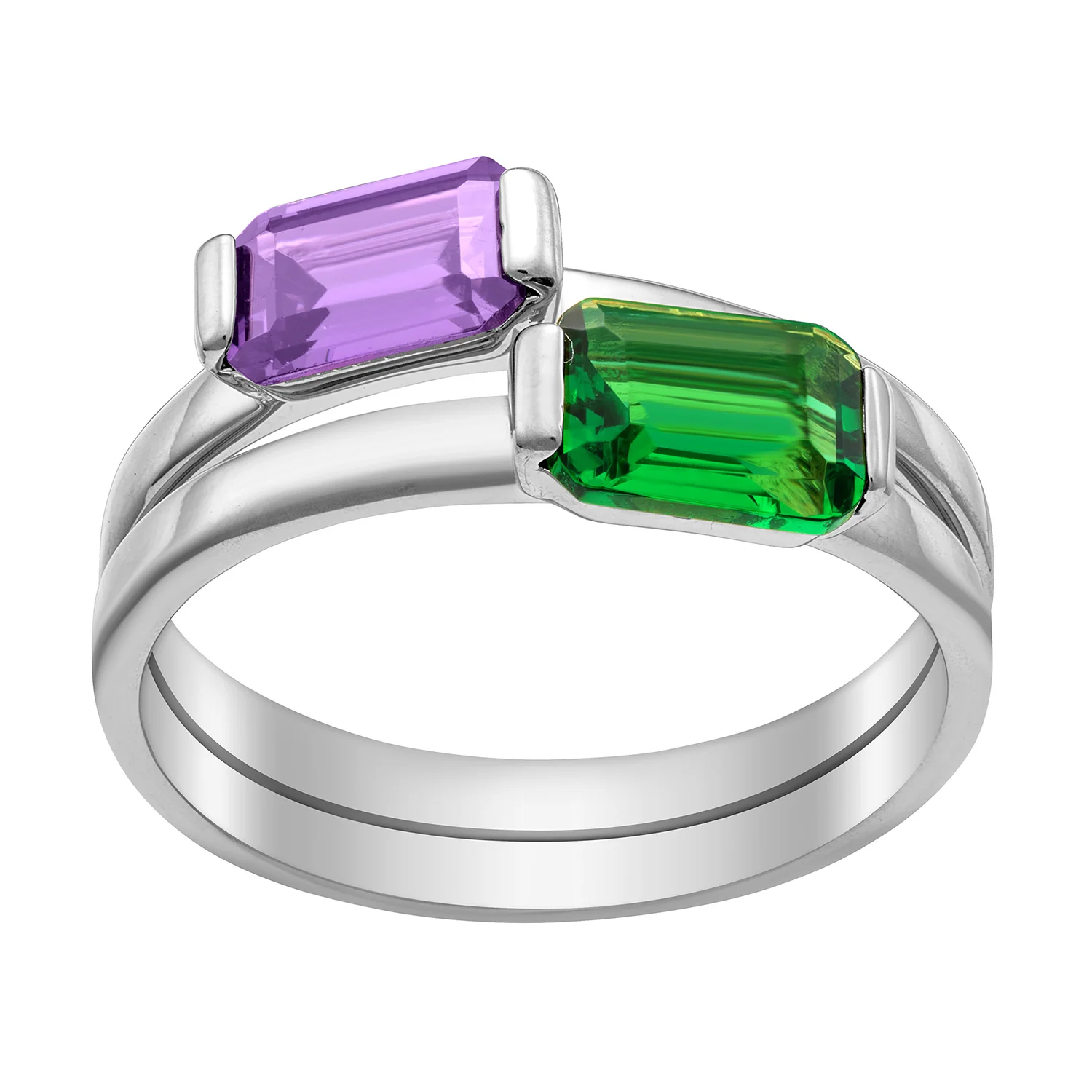 Sterling Silver Rectangle Birthstones Ring Set - Set of 2