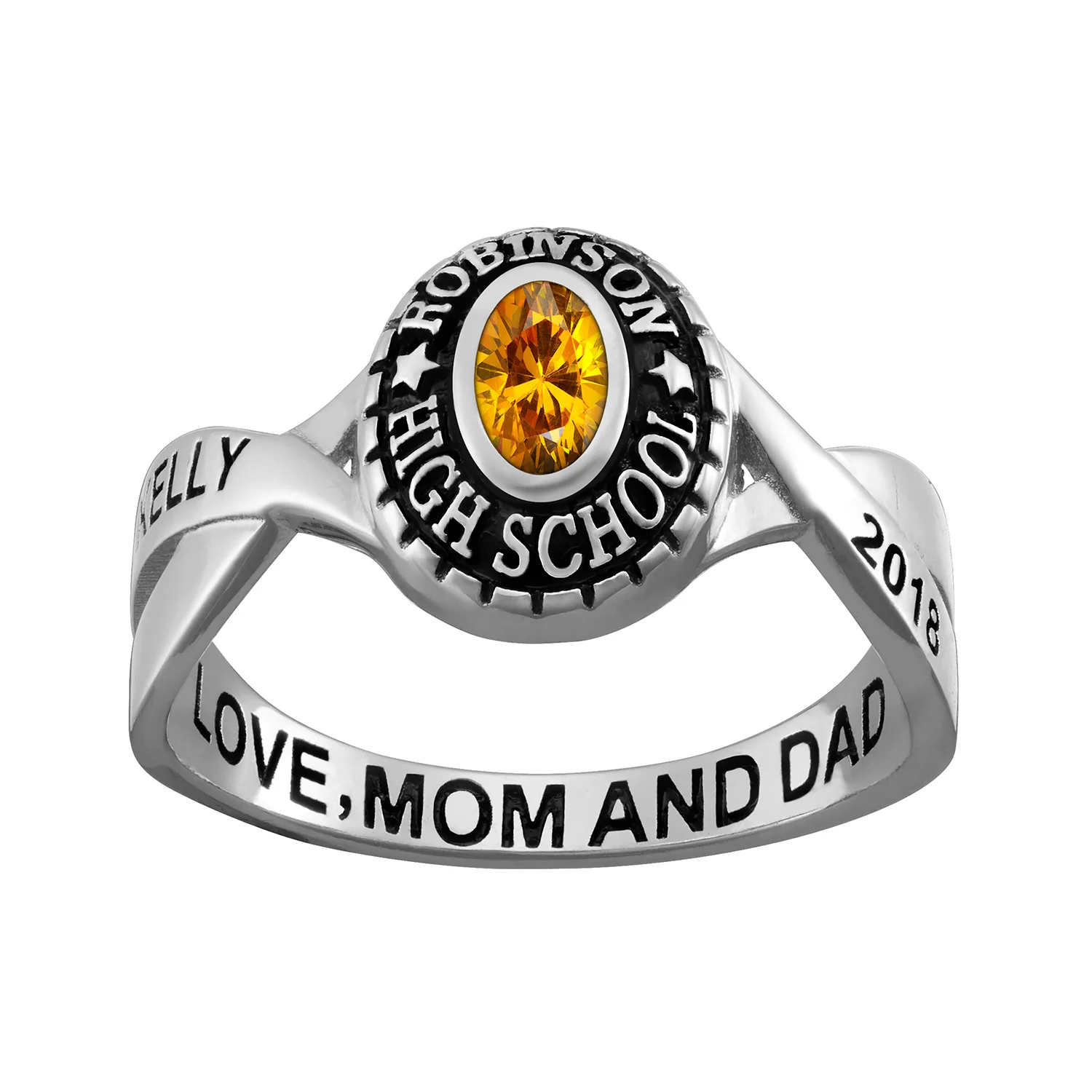 Sterling Silver Rhodium-Plated Traditional Braided Ladies Class Ring