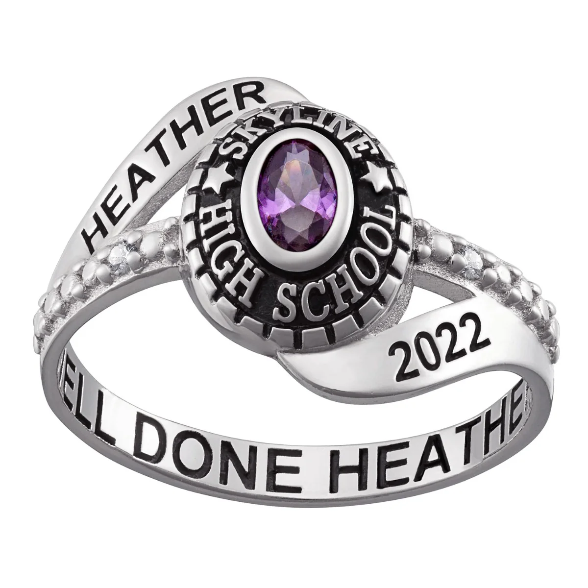 Sterling Silver Ladies Class Ring with CZ accents
