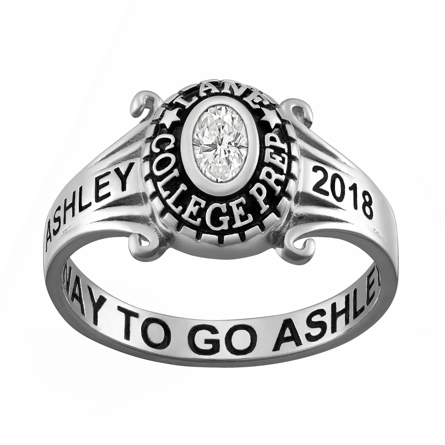 Sterling Silver Rhodium-Plated Traditional Swirl Ladies Class Ring
