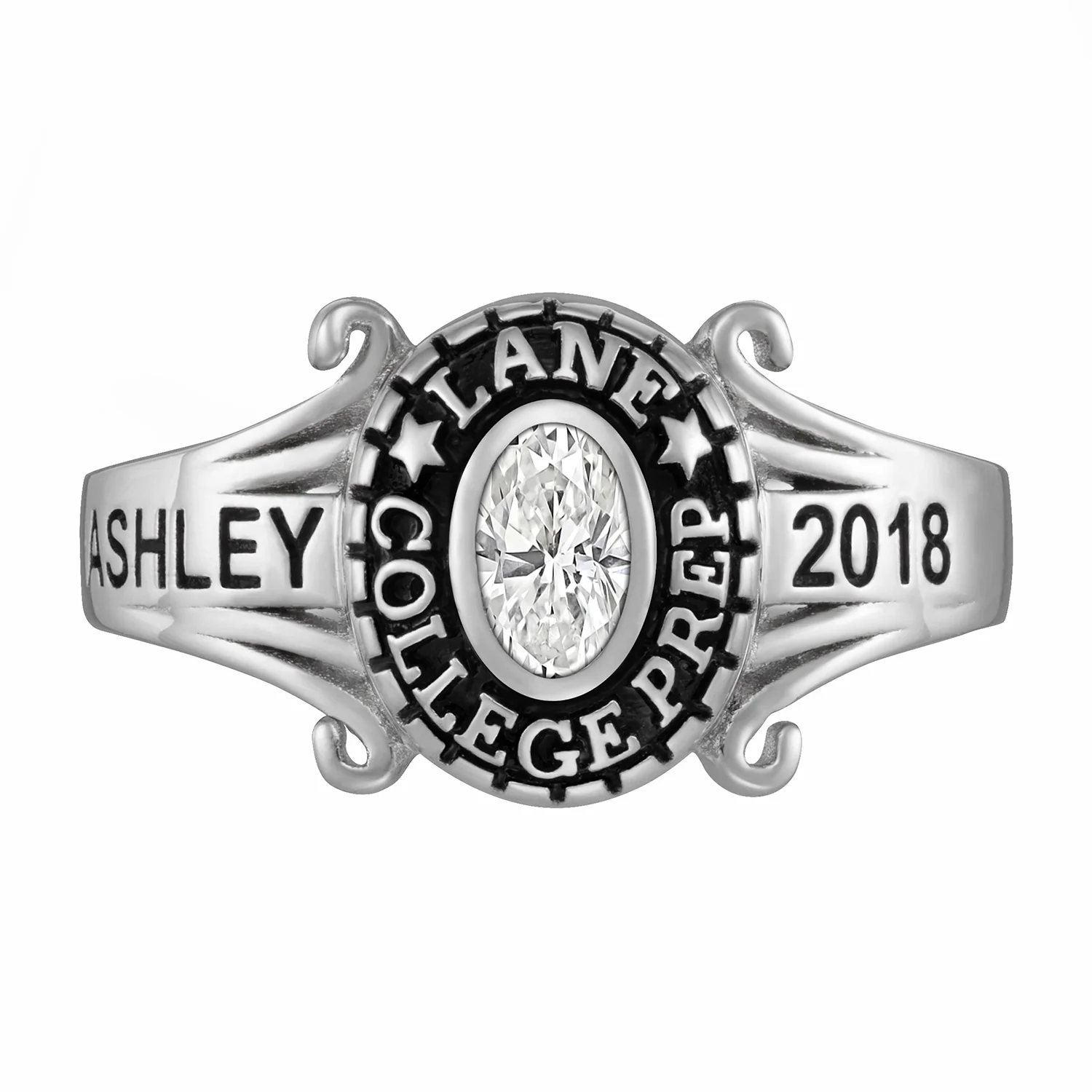 Sterling Silver Rhodium-Plated Traditional Swirl Ladies Class Ring - Image 2