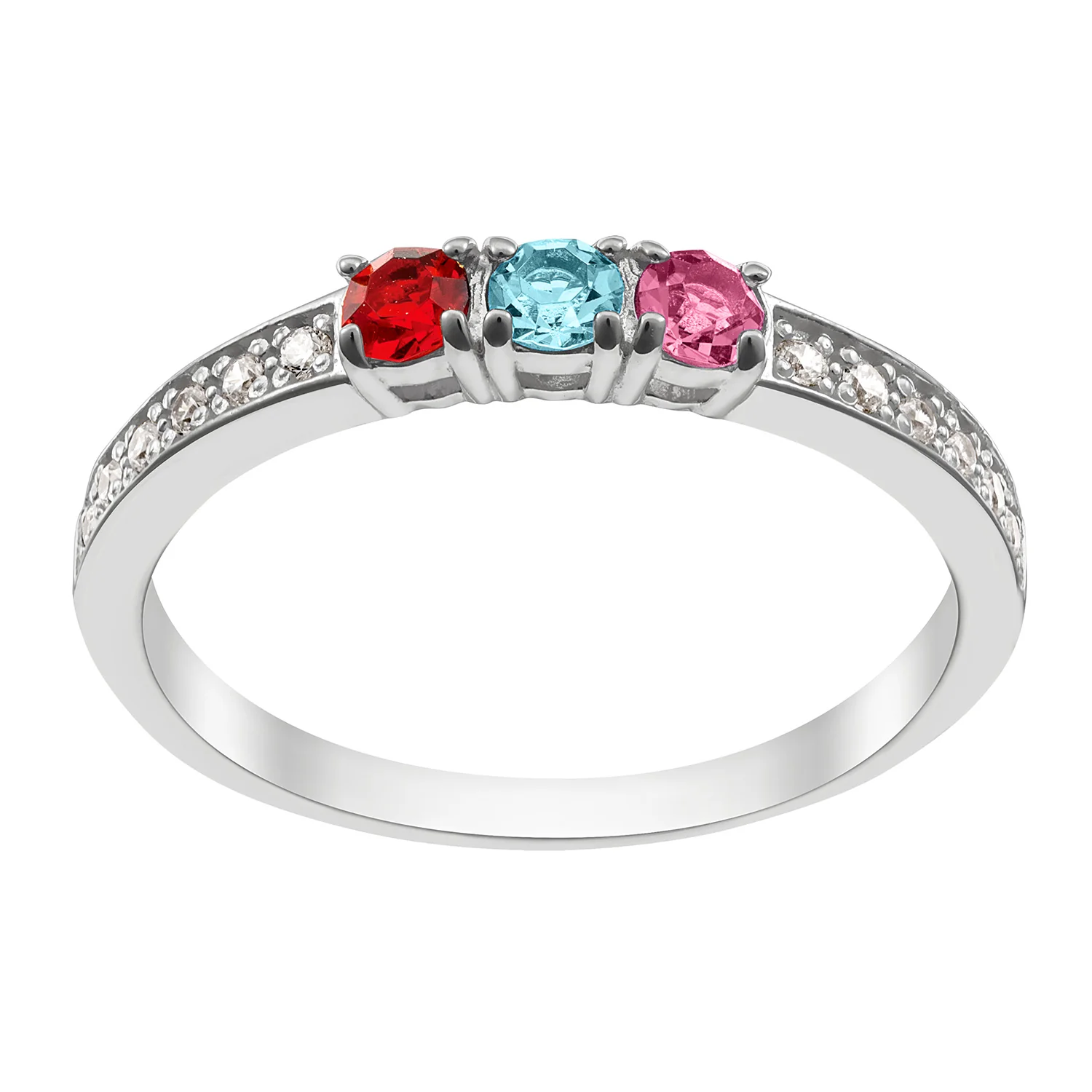 Sterling Silver Round Birthstone and CZ Ring