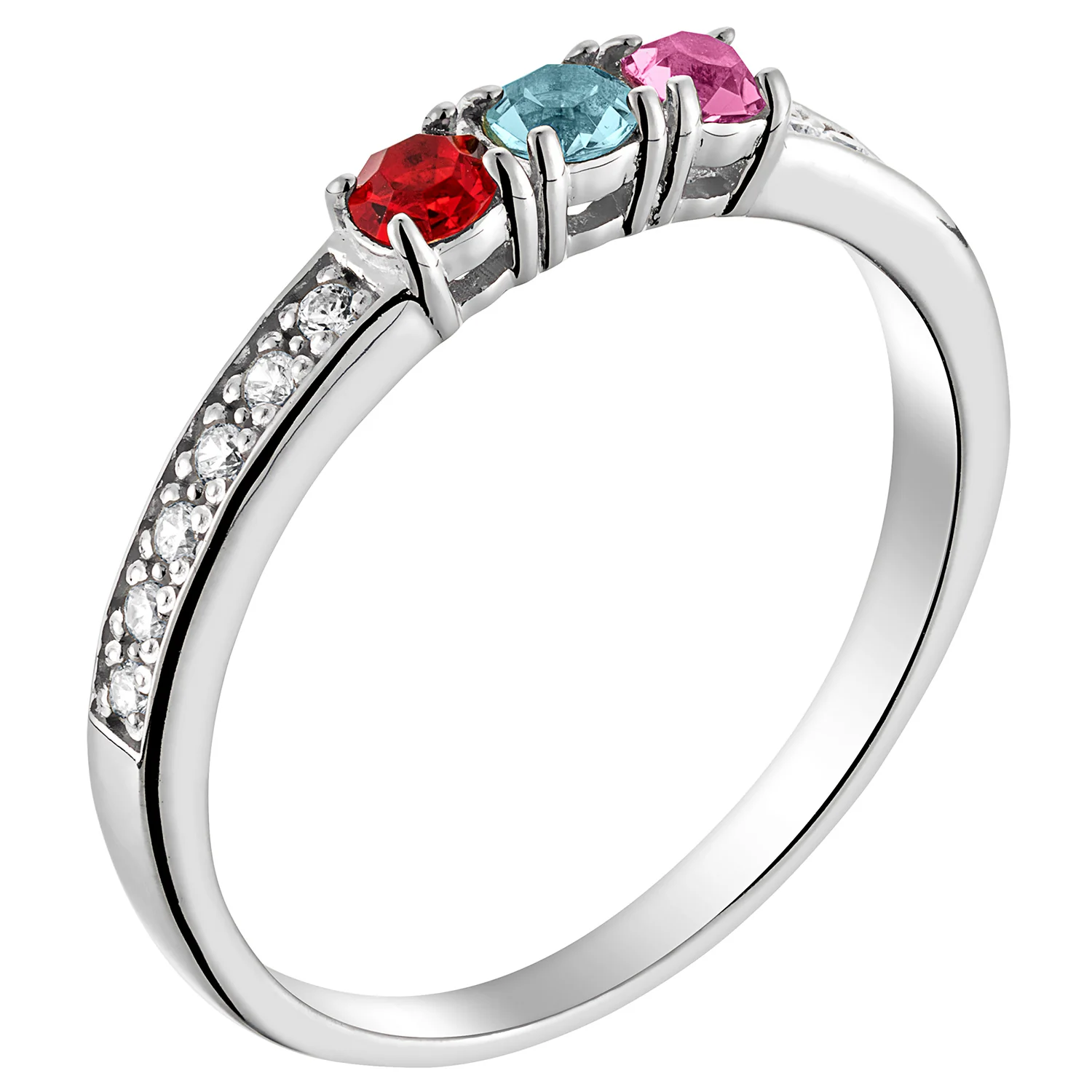 Sterling Silver Round Birthstone and CZ Ring - Image 2