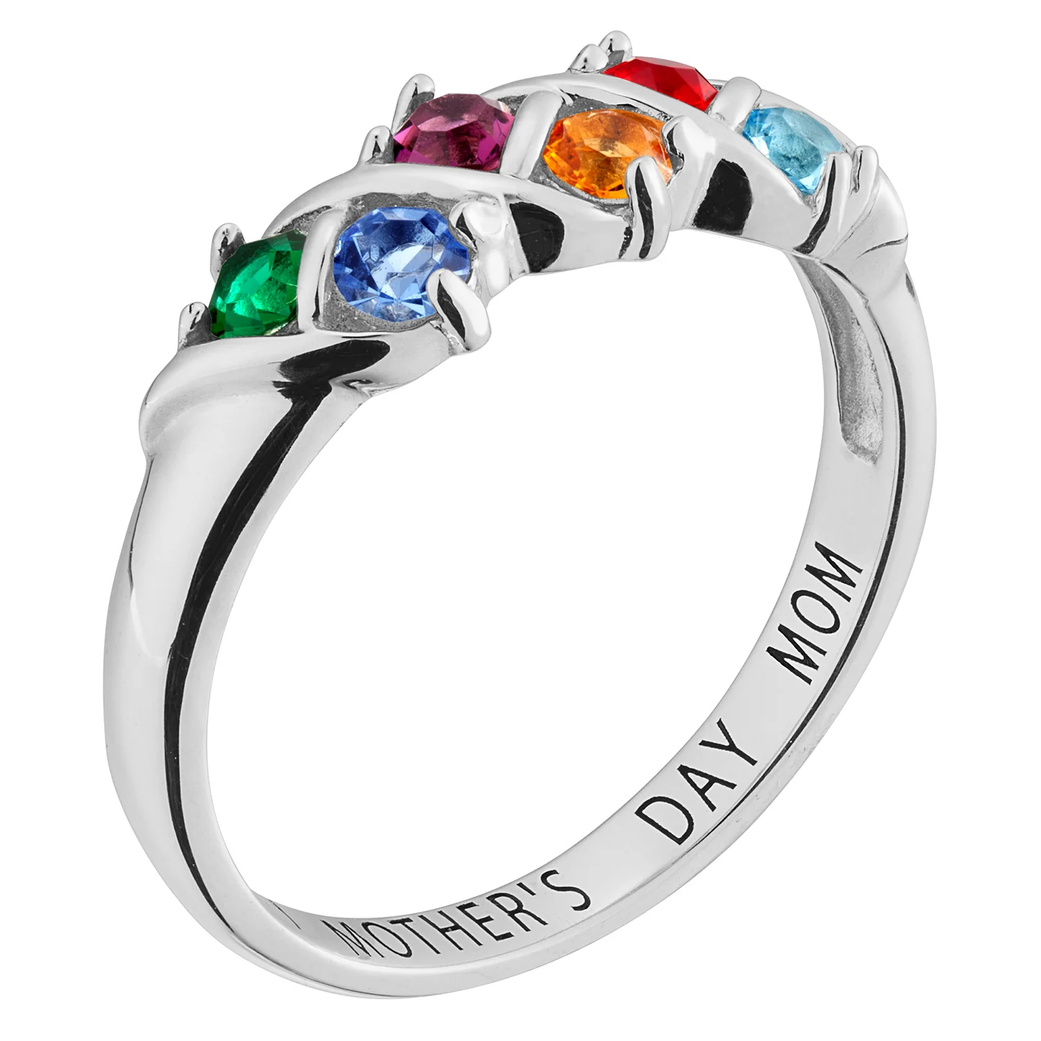 Sterling Silver Round Birthstone Ring - 6 Stones - Image 2