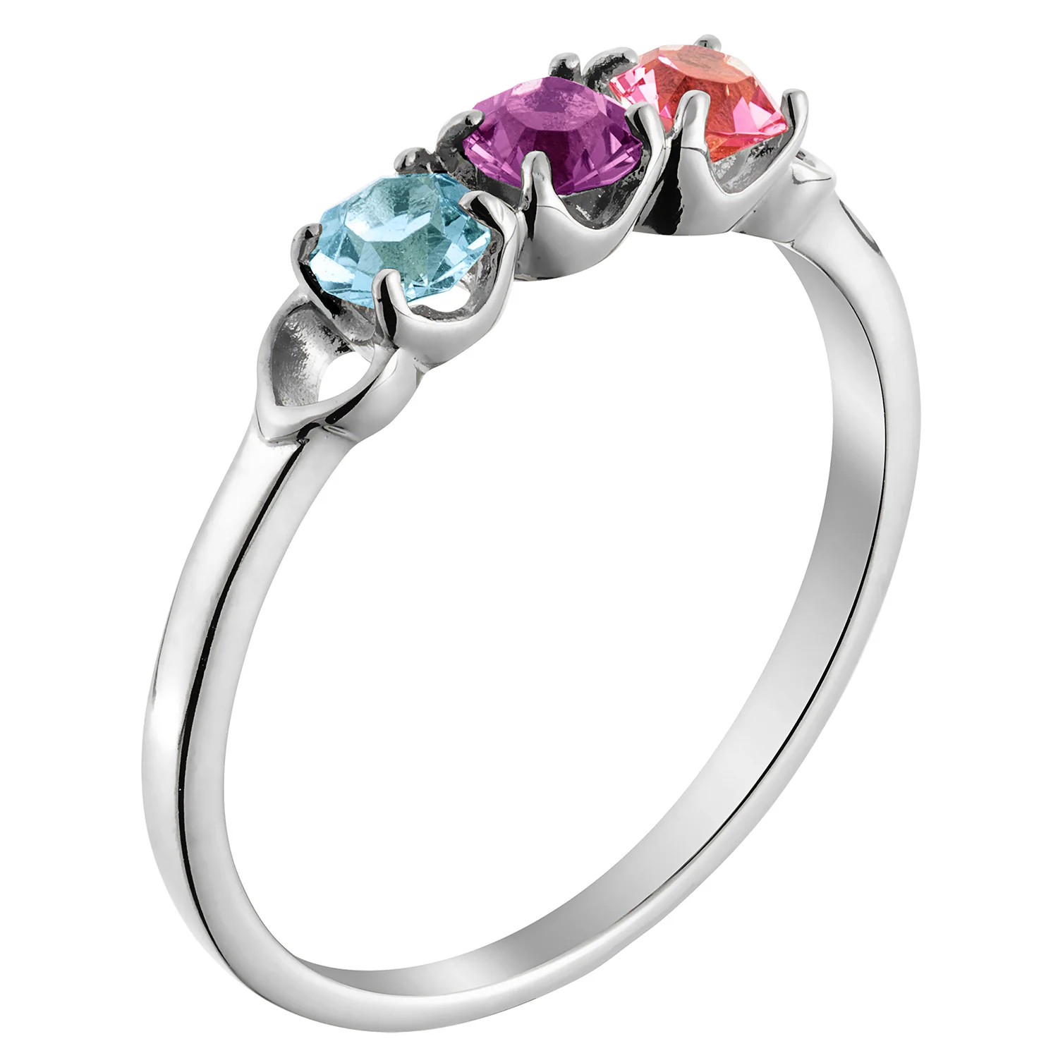 Sterling Silver Round Birthstone Ring with Hearts - 3 Stones - Image 2