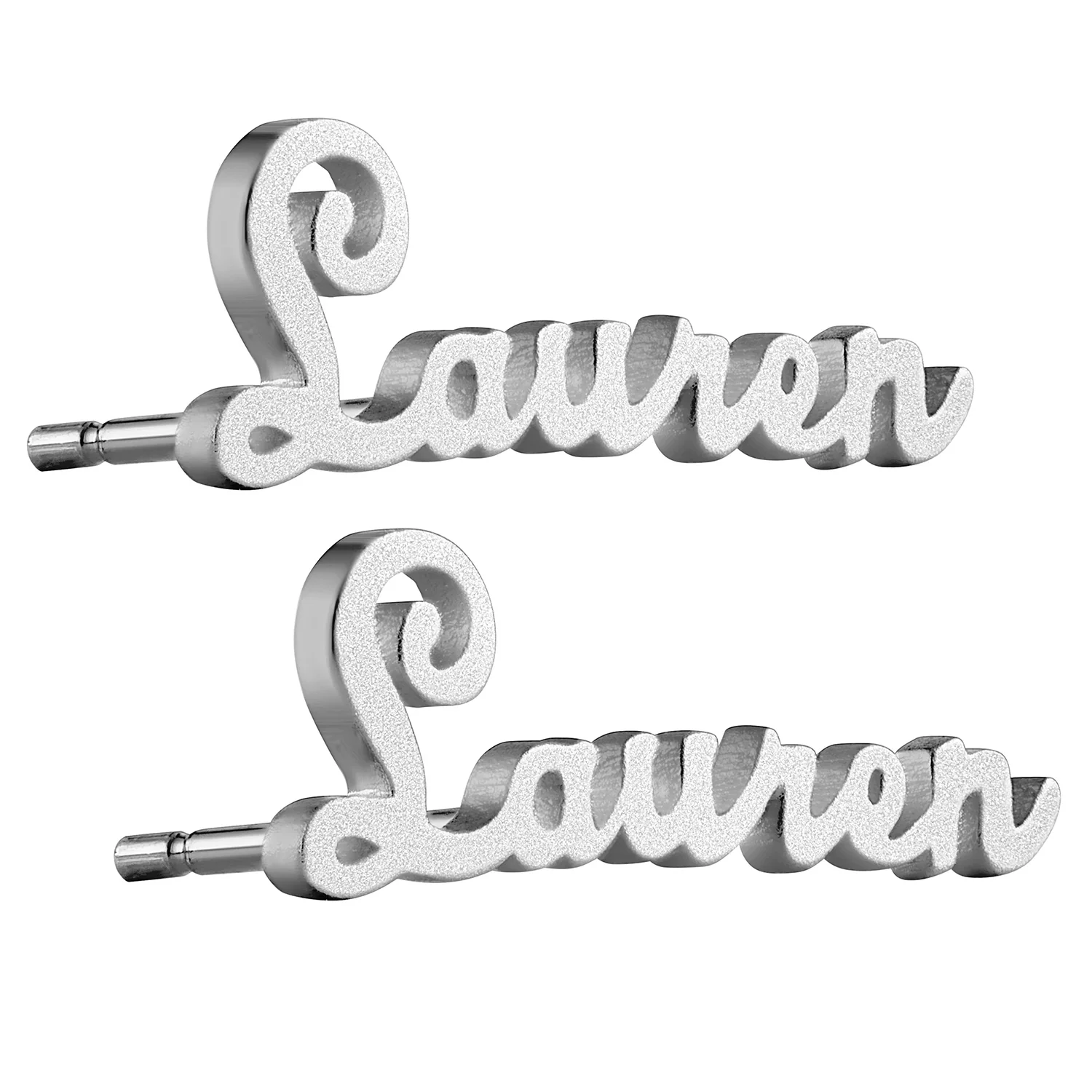 Sterling Silver Satin Script Name Earrings - Image 2