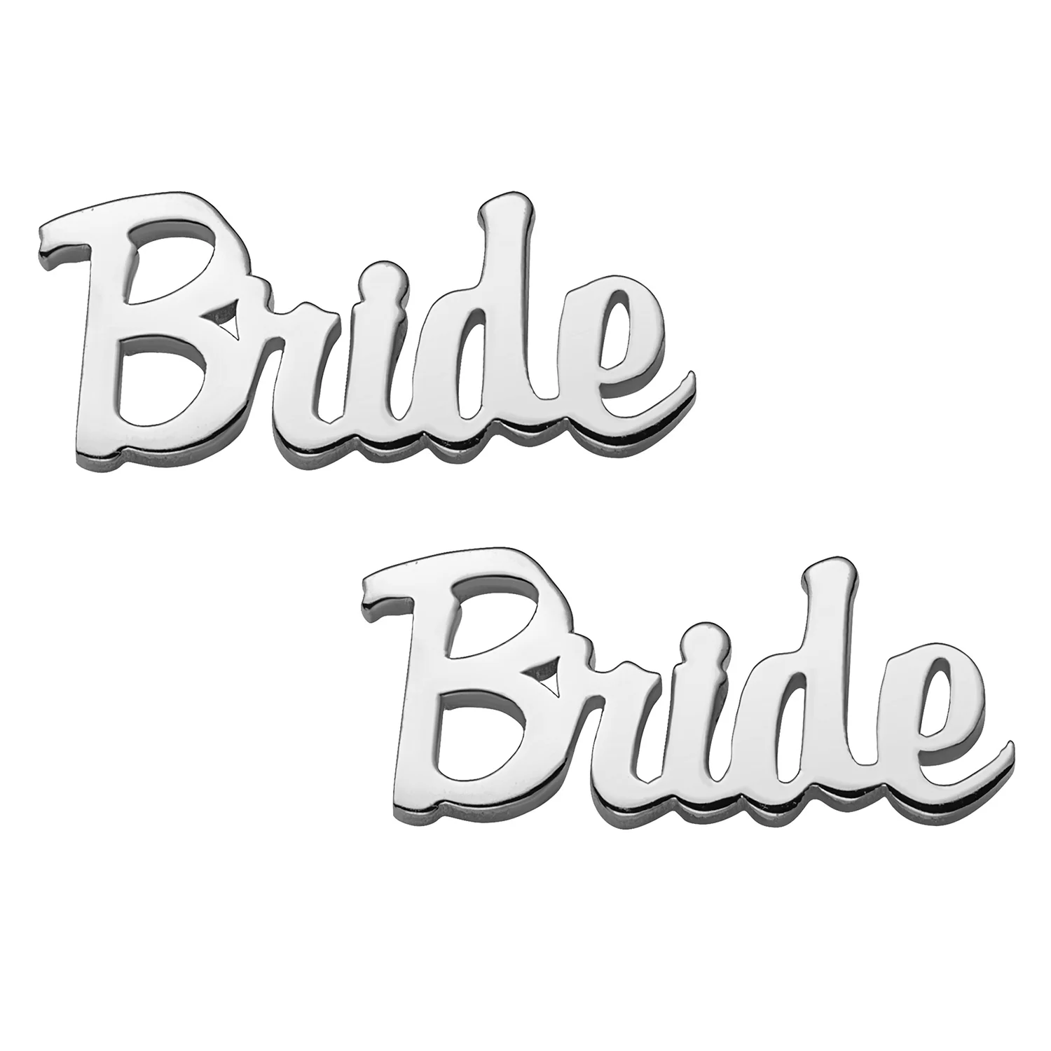 Sterling Silver Script Bride Button Earrings