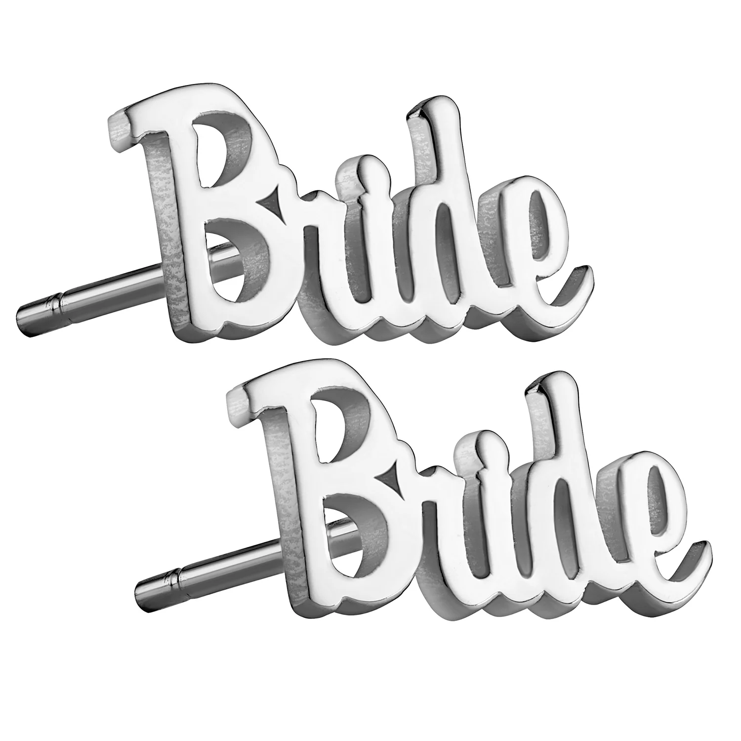Sterling Silver Script Bride Button Earrings - Image 2