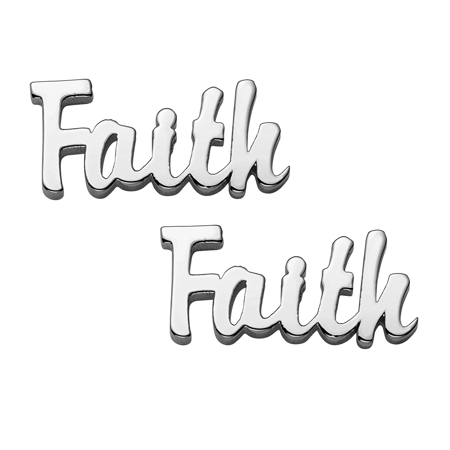 Sterling Silver Script Faith Button Earrings