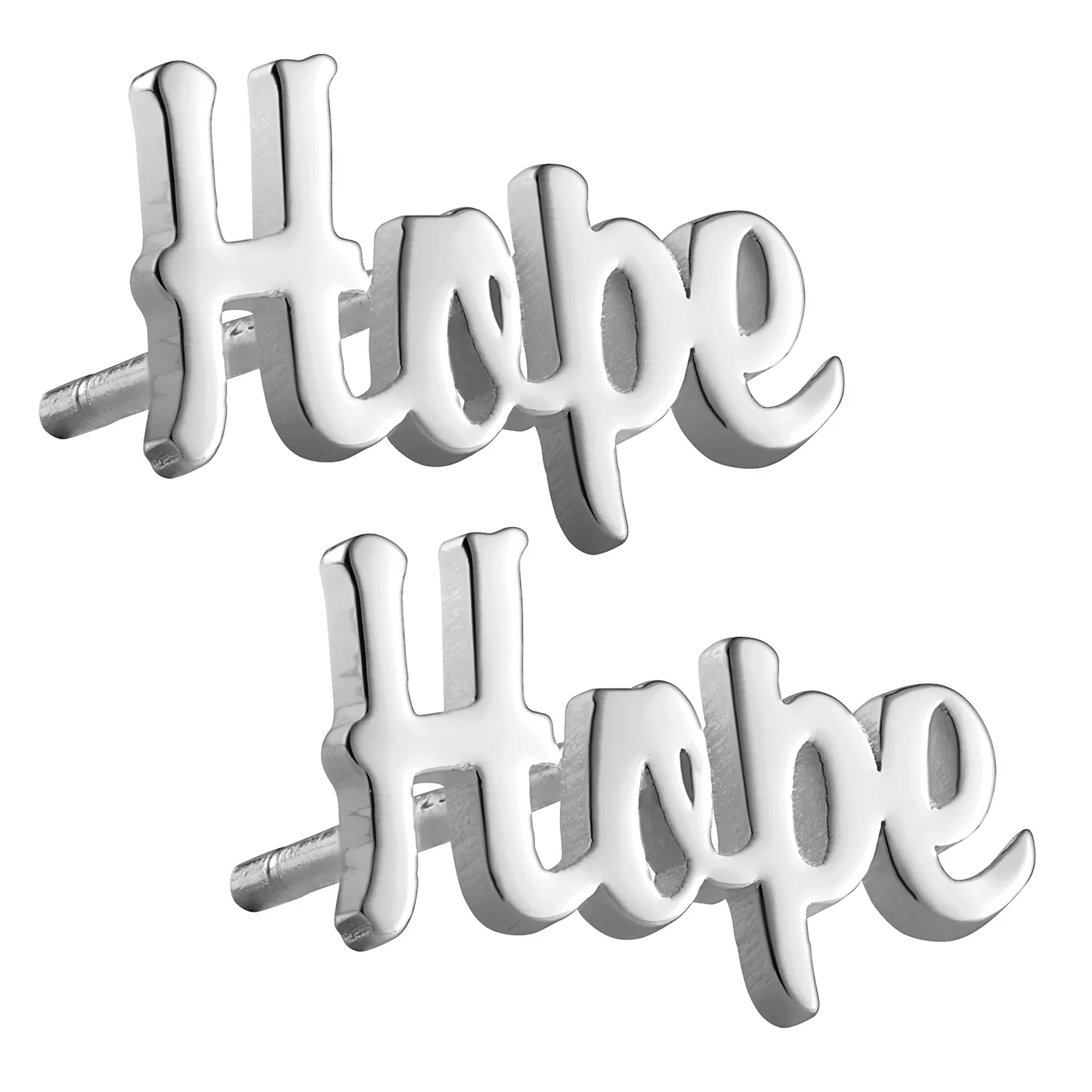 Sterling Silver Script Hope Button Earrings - Image 2
