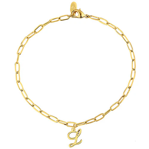 Sterling Silver Script Initial Charm Paperclip Chain Bracelet - Image 3