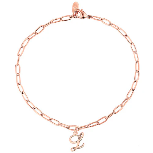 Sterling Silver Script Initial Charm Paperclip Chain Bracelet - Image 4