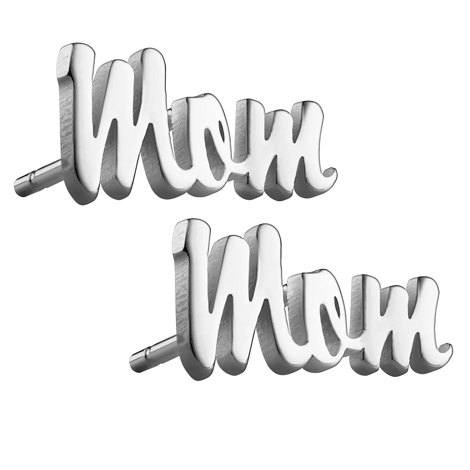 Sterling Silver Script Mom Button Earrings - Image 2