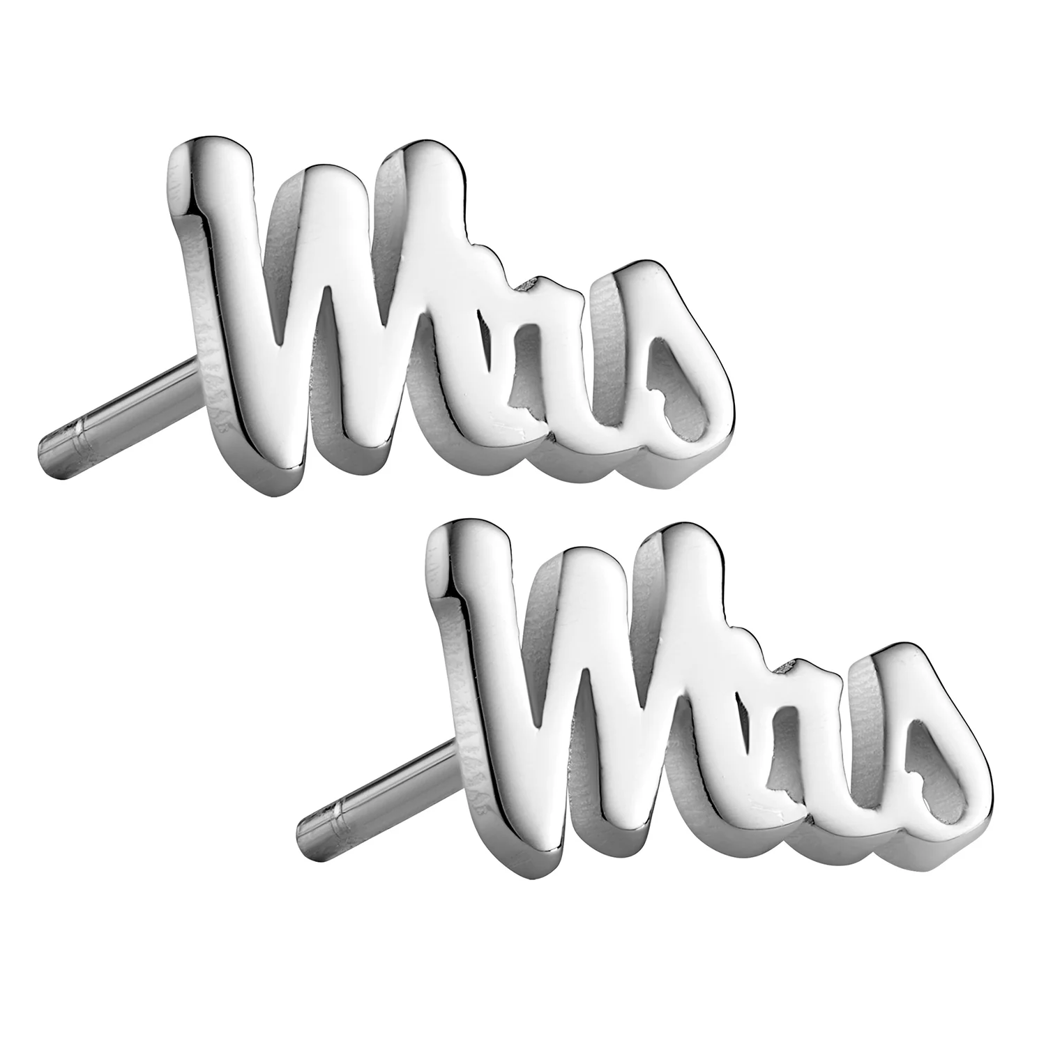 Sterling Silver Script Mrs Button Earrings - Image 2