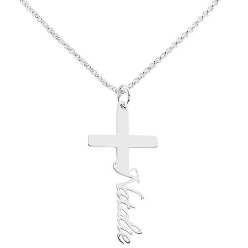 Sterling Silver Script Name Cross Necklace - Image 2