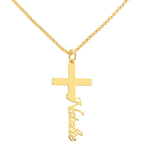 Sterling Silver Script Name Cross Necklace - Image 4
