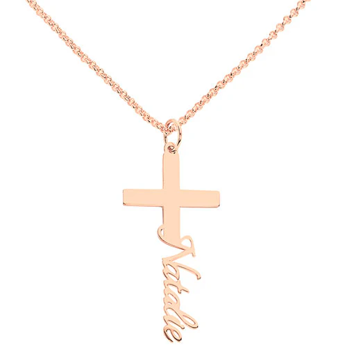 Sterling Silver Script Name Cross Necklace - Image 6