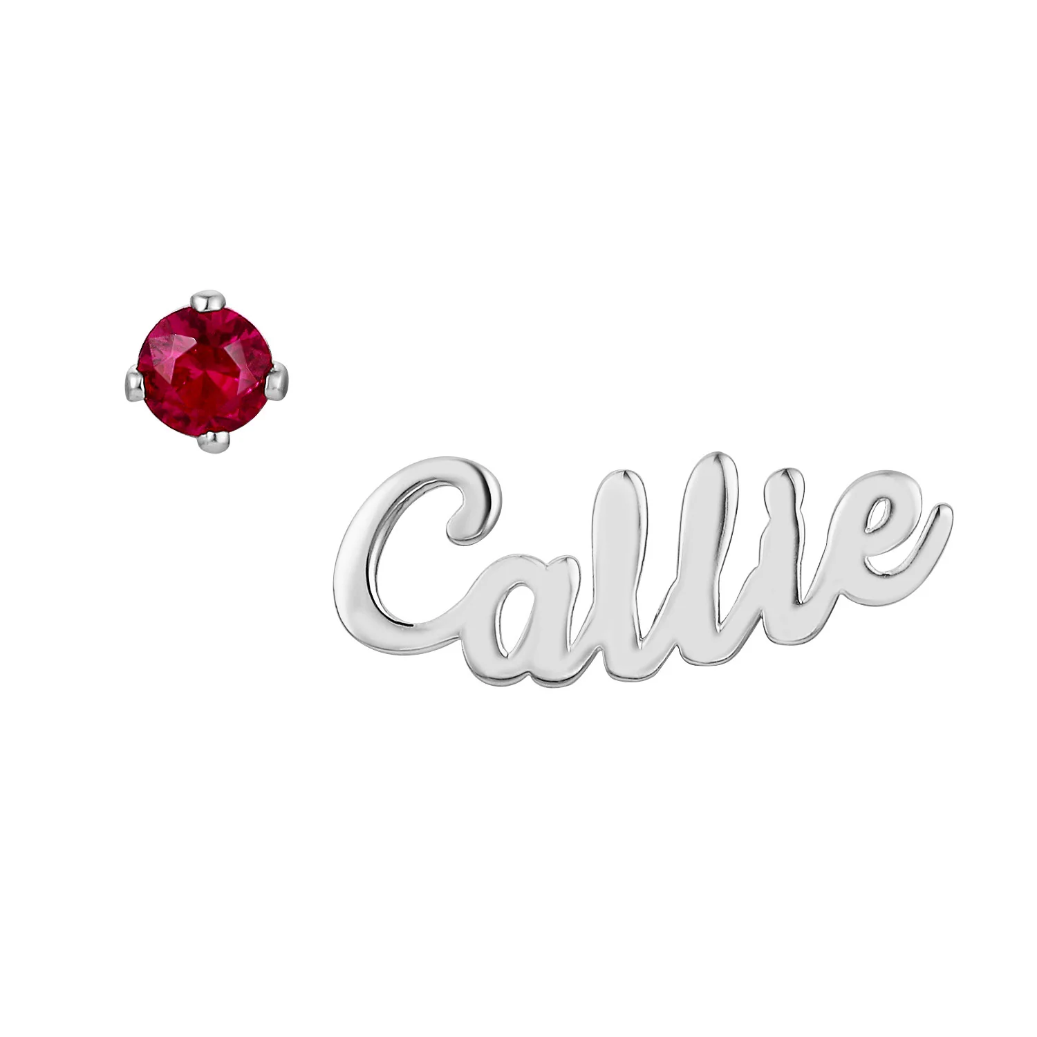 Sterling Silver Script Name Earring and Birthstone Mixed Pair Earrings - Image 2