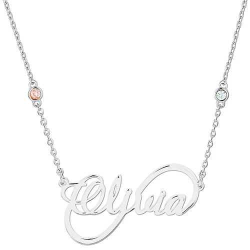 Sterling Silver Script Name Infinity and Birthstone Necklace - Image 2