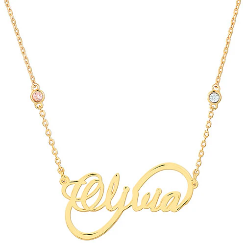 Sterling Silver Script Name Infinity and Birthstone Necklace - Image 4