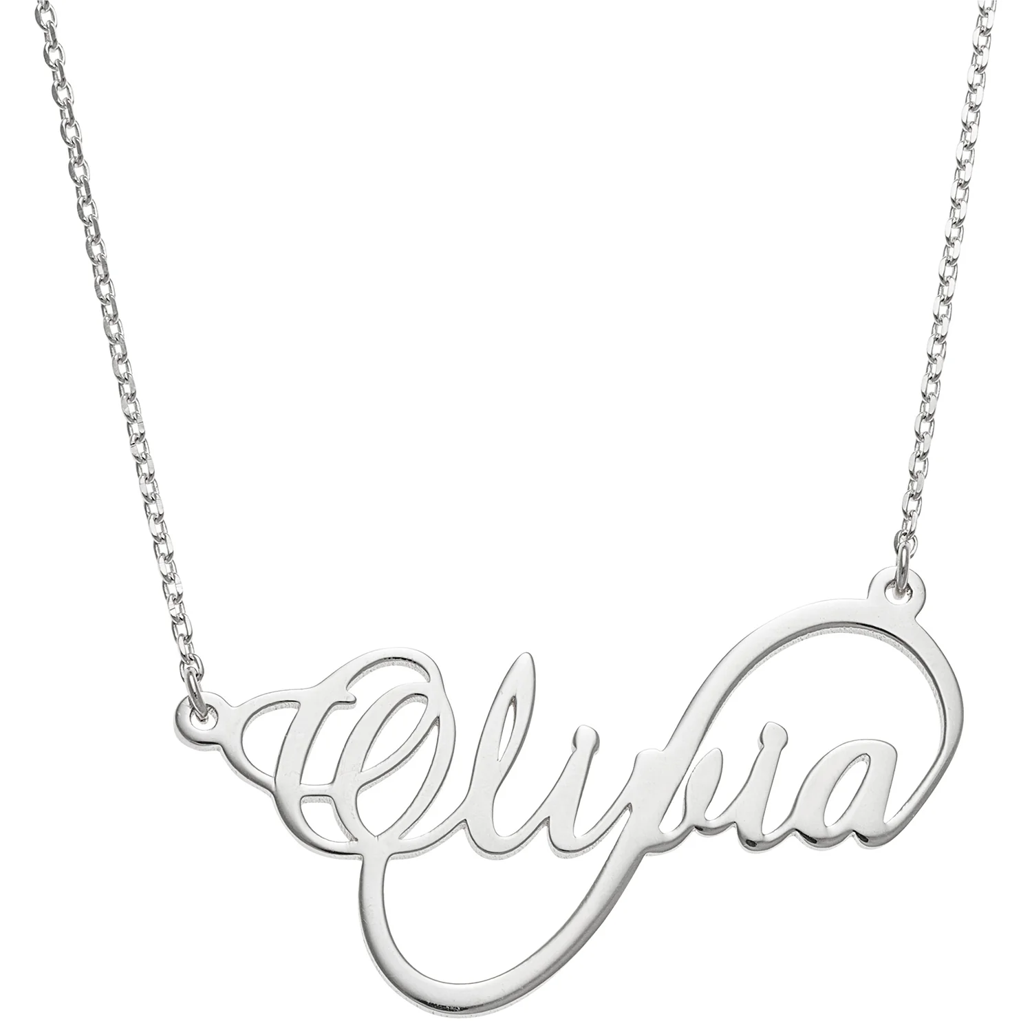 Sterling Silver Script Name Infinity Necklace