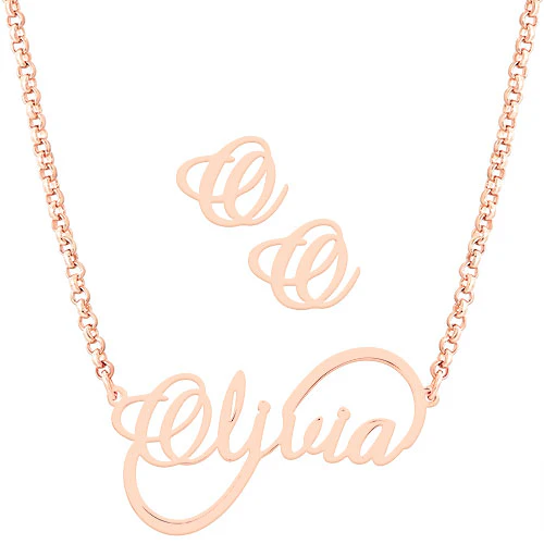 Sterling Silver Script Name Infinity Necklace and Initial Earring Set - Image 7