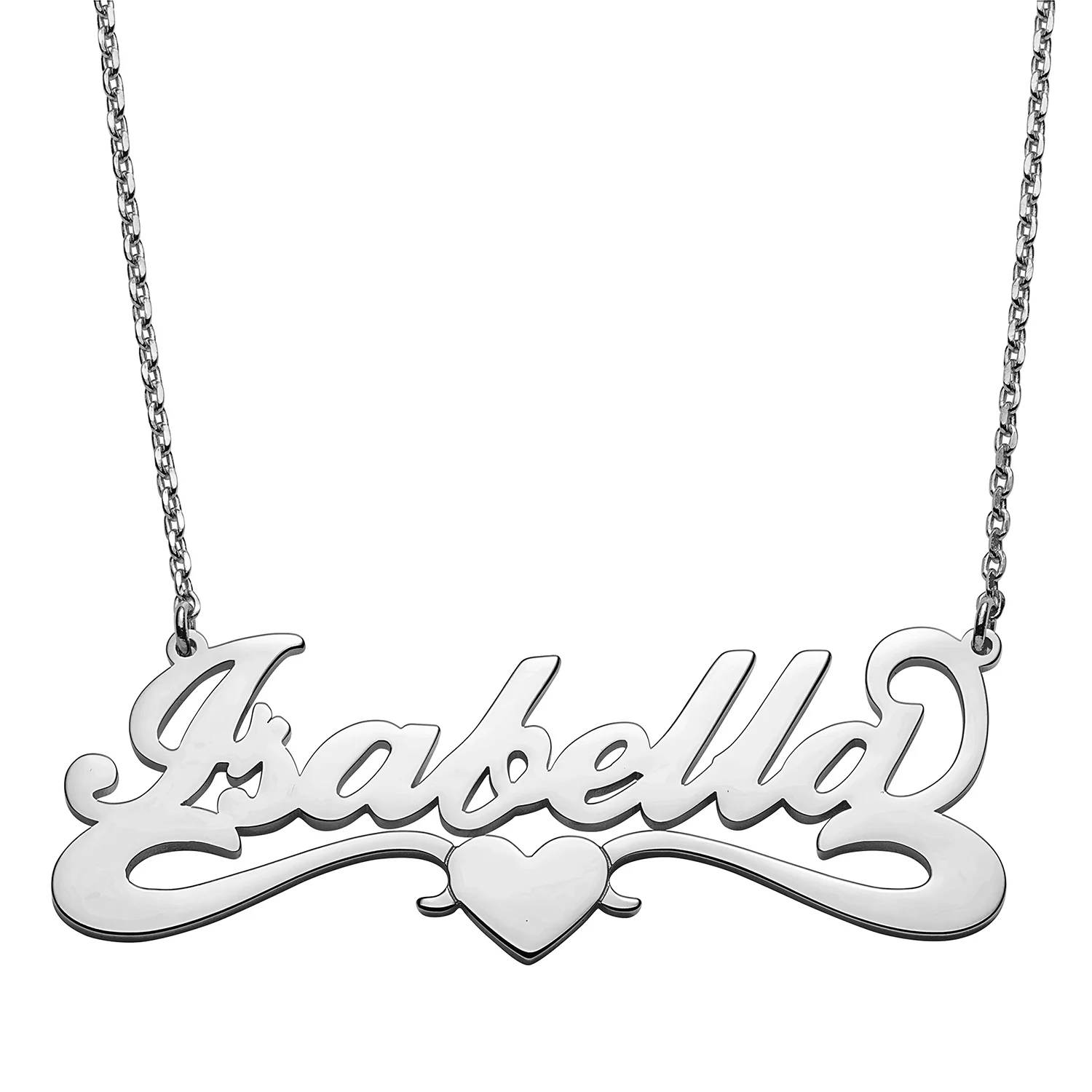 Sterling Silver Script Name Necklace with Open Heart Tail