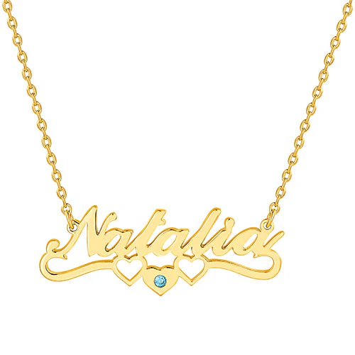 Sterling Silver Script Name with Birthstone Heart Scroll Pendant - Image 4