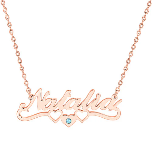 Sterling Silver Script Name with Birthstone Heart Scroll Pendant - Image 6