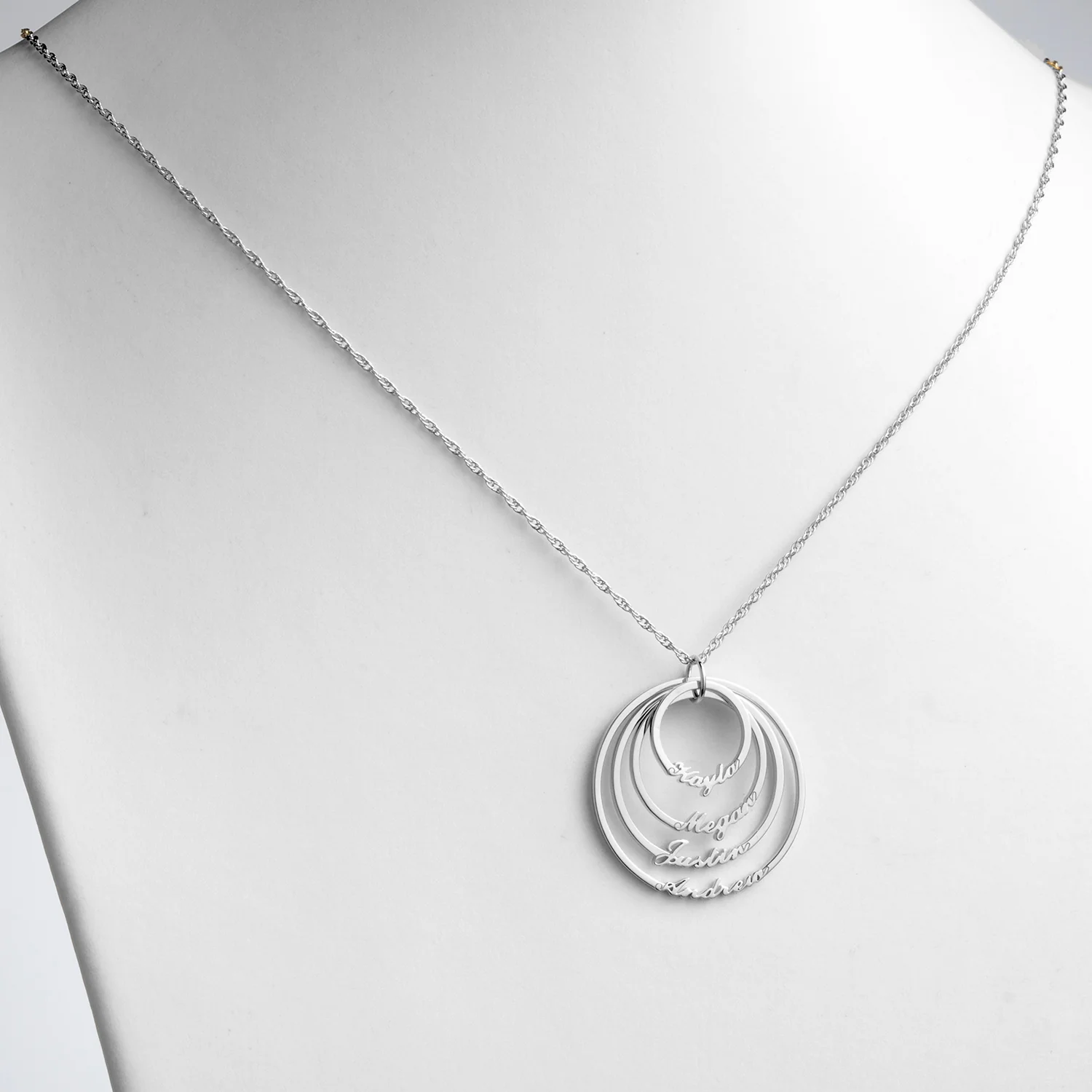 Sterling Silver Script Name with Circle Necklace - 4 Names - Image 2